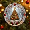 Round Stained Glass Xmas Ornaments Style Acrylic Window Hanging, Christmas Tree Snow Scene Indoor Party Decorations Suncatcher, Door Home Decor