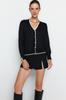 Women's Fashion New Cardigan Black Premium Yarn Special Yarn Contrast Color Knitwear Cardigan