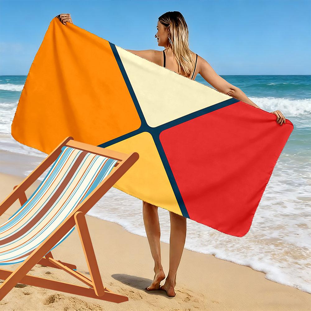 Geometric Color Block Towel Beach Towel Quick-drying for Travel Outdoor Sports Jogging Beach and Swimming