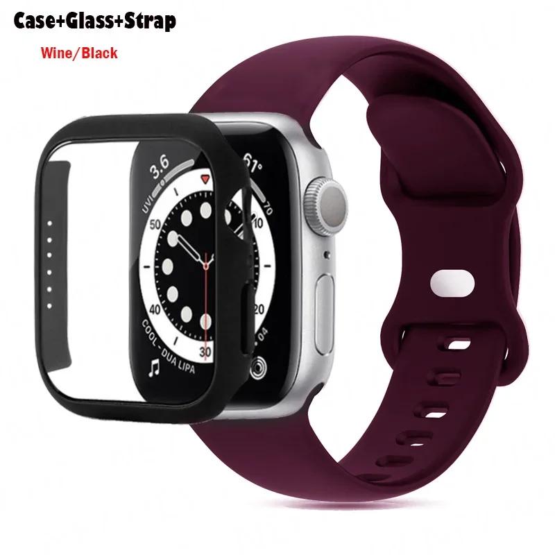 Glass+Case+Strap For Watch band 44mm 41mm 45mm 40mm 38mm 42mm Silicone bracelet iWatch serises 9 8 3 4 5 6 SE 7 watchbands