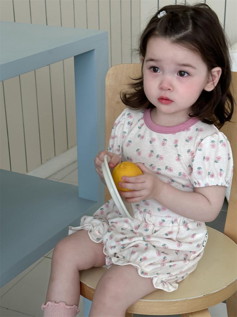 Милый летний пижамный комплект для девочек в корейском стиле, легкий комплект с шортами с цветочным принтом