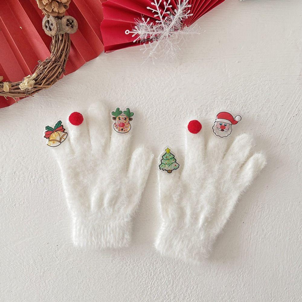 Knitted Christmas Gloves Thicken Five Finger Gloves Cute Warm Gloves Outdoor Activities