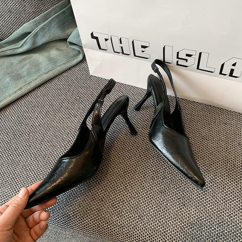 Французские ретро-босоножки острый носок шпилька высокий каблук женская уличная обувь 2025 лето новинка задник пустой мешок голова шпилька босоножки