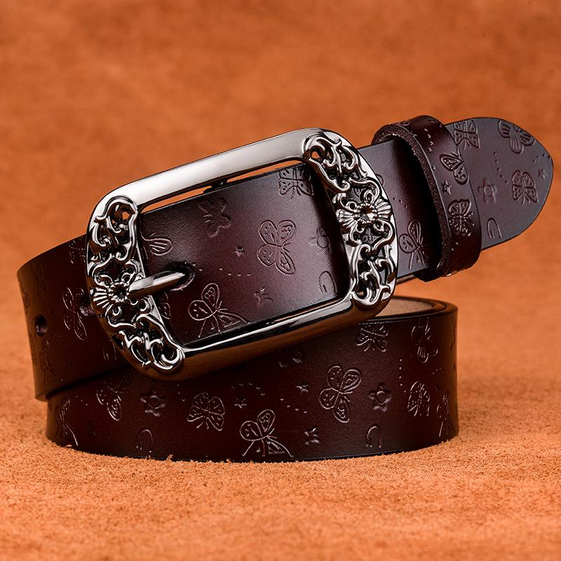 Ремень Новый Ретро Коровьей Кожаный Ремень Женский Модный Тисненый Пряжка Повседневные Джинсы Широкие