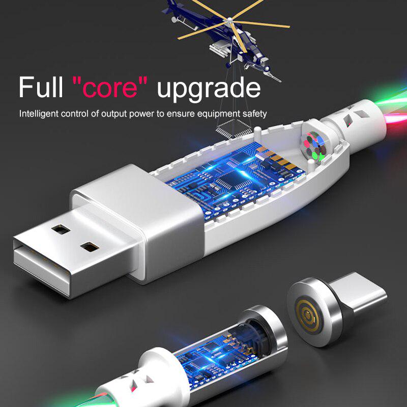 Магнитный светящийся светодиодный кабель USB C Micro USB для Samsung Type C Зарядный провод 1M Магнитное зарядное устройство Type C Кабели Шнур
