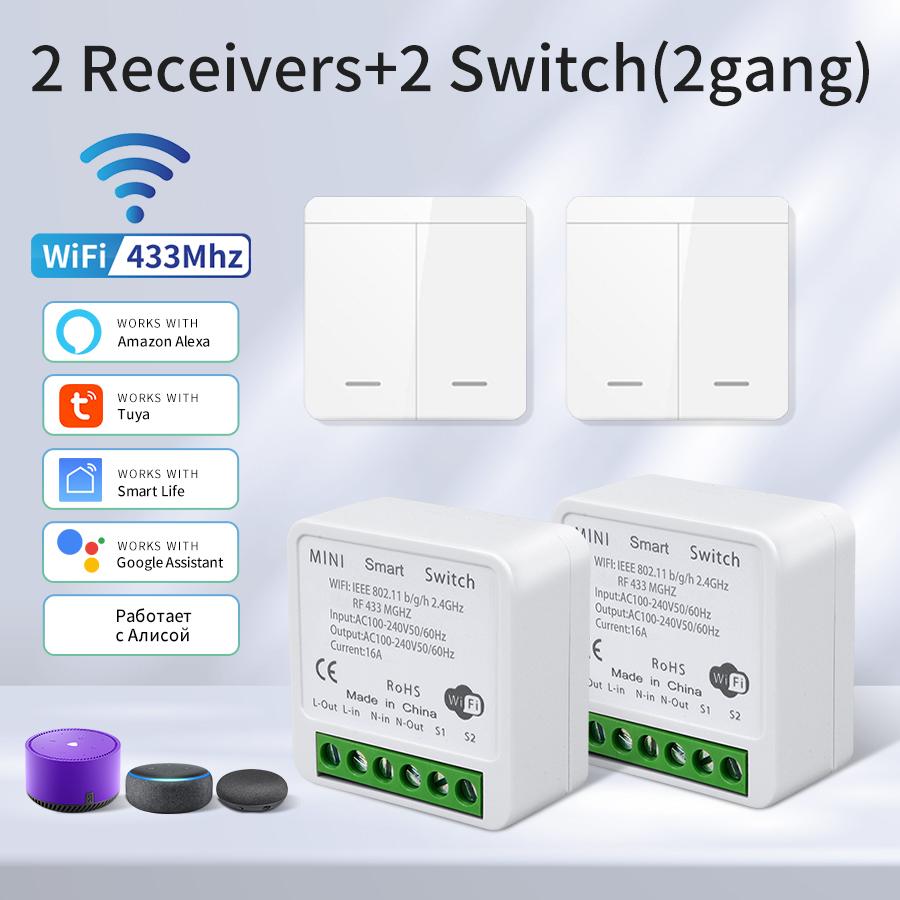 16A Tuya WiFi DIY Smart Switch Power Monitor Умный дом Беспроводной 433 МГц Выключатель света Улучшение дома Самостоятельное управление питанием Пульт дистанционного управления