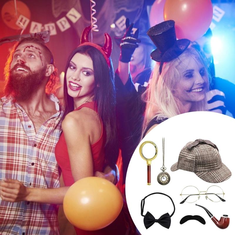 Костюм Детектива 100 Дней Школы Костюм Старика Дедушки Детективные Наряды с Детективной Шляпой Очками Лупой