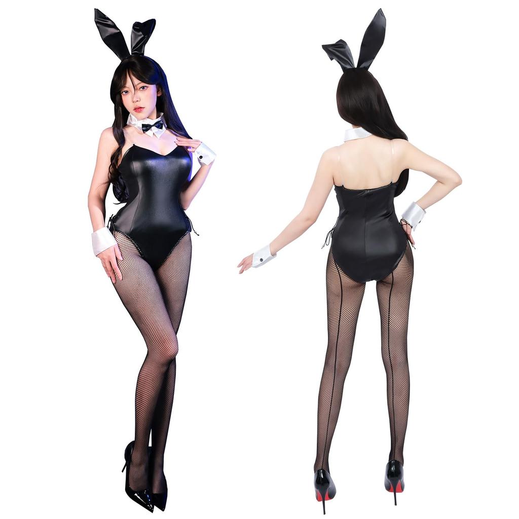 Bunny Girl Available In 6 Sexy Beautiful Bunny Open Faux Leather Bunny Costume with Rabbit Ears 7 Piece [Kamizu Ryohin] Cosplay, Sizes, & Cute, Legs,