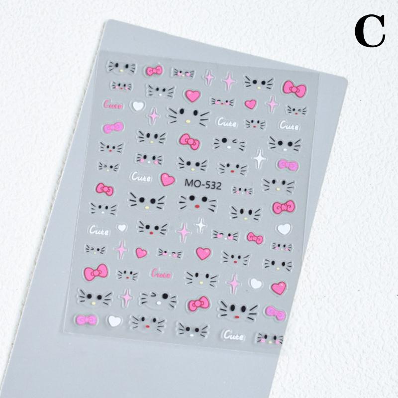 1Pcs Cartoon Cats Nail Stickers Kawaii Graffiti Painting Kitten Animals Nail Decals Heart Star Bow Manicure Decoration