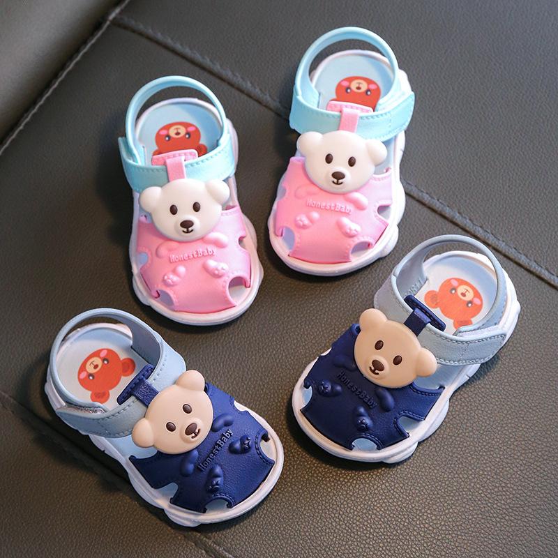 New Summer Solid Color Bear Children's Sandals Supply of Soft Sole Non-Slip Shoes for Older Children