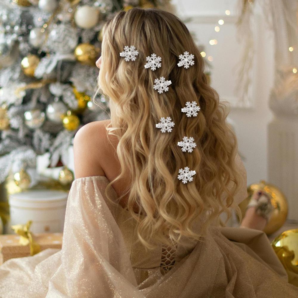 10 Pcs Christmas Snowflake Hair Clips for Women Girls Small Silver Pearl Metal Alligator Clips