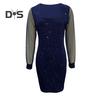 Women Dress Square Neck Long See Through Mesh Sleeves Sequin Slim Fit High Waist Sheatn Solid Color Prom Party Dating Mini Dress