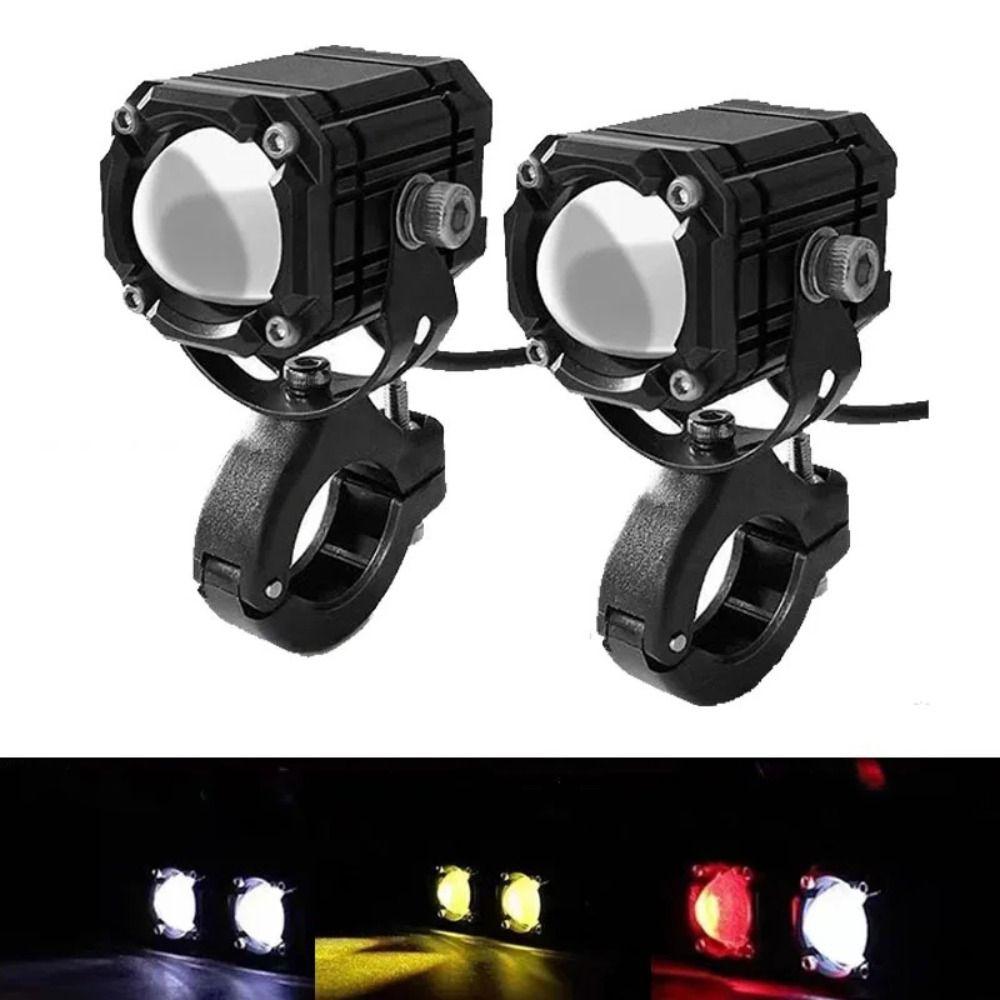 2pcs Waterproof Motorcycle Auxiliary Light White and Yellow Light Motorcycle Spotlight  Driving