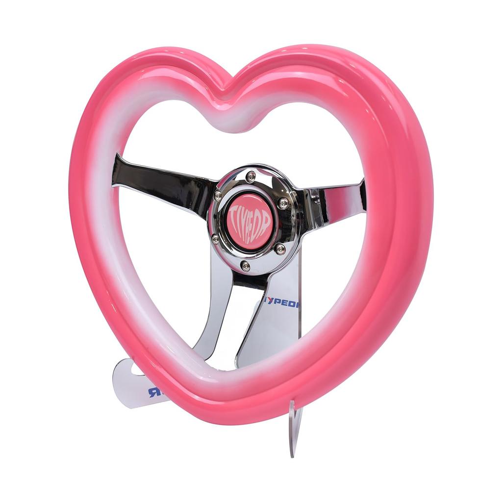 TIYPEOR Car Steering Wheel, 13" 320mm, Pink and White Gradient Heart Design, Electroplated with Bracket, for Car Tuning, Racing, and Simulators