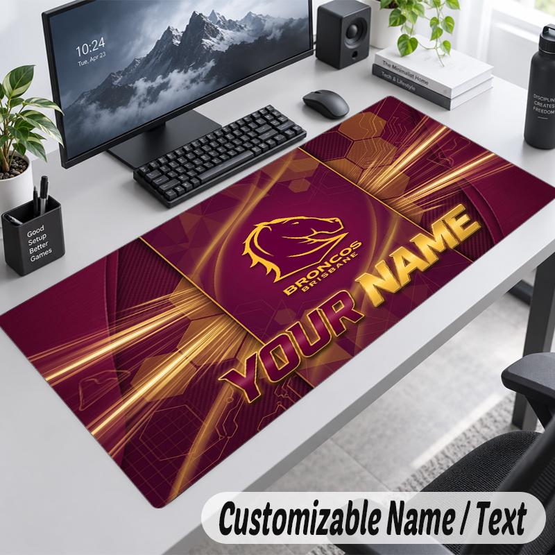 Custom Name Text Mouse Pad Brisbane Broncos Personalized Desk Pad For Work And Gaming