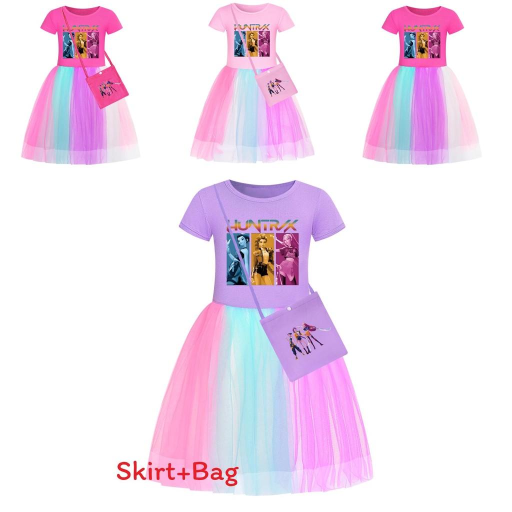 Kpop Demon Hunters Girl Cotton Rainbow Lace Skirt With Pleated Design For Girls