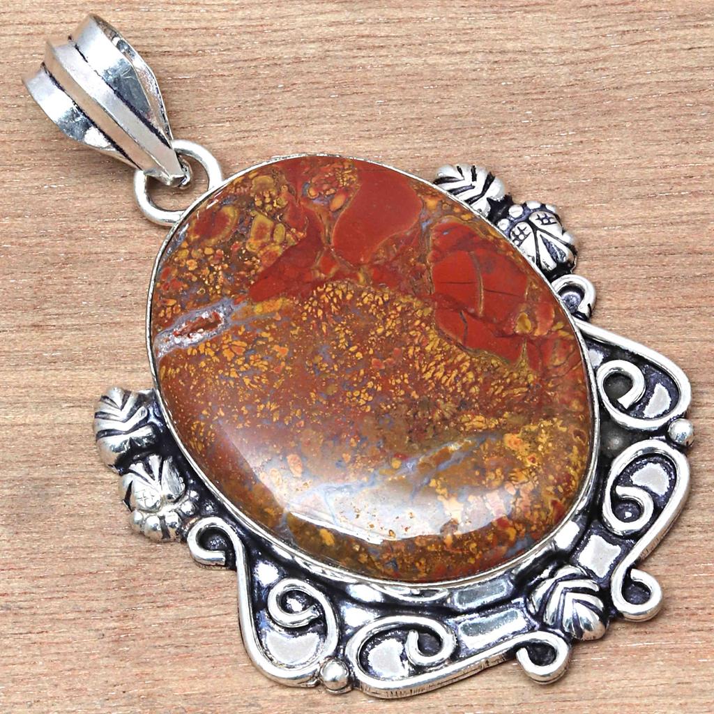 Pendant Bird Eye Jasper Gemstone Valentine'Day Gifted Silver Jewelry 2.5"