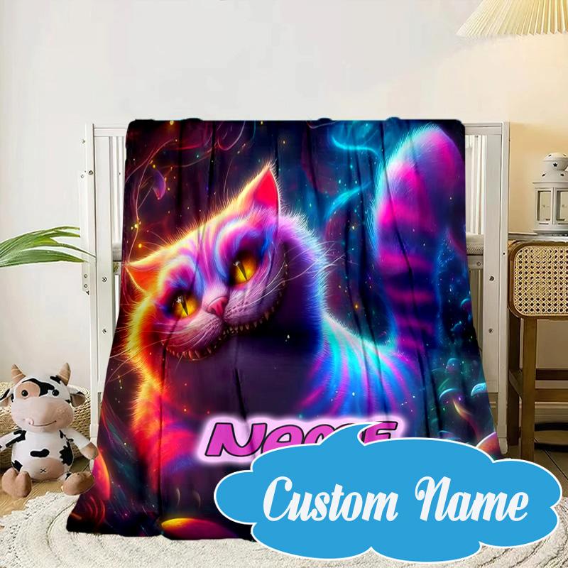 Custom Name che-shire cat Blanket bed sofa Blanket Flannel Blanket for Camping, Hiking, Picnic Essentials,gift for Fan family
