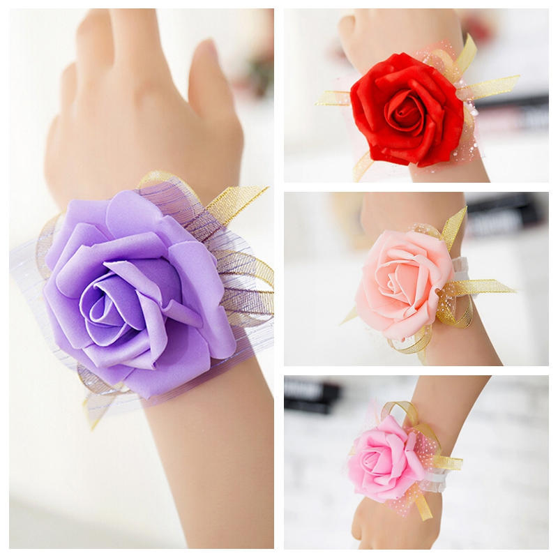 Корсаж на запястье невесты, свадебный браслет с розами, шелковые цветы, лента