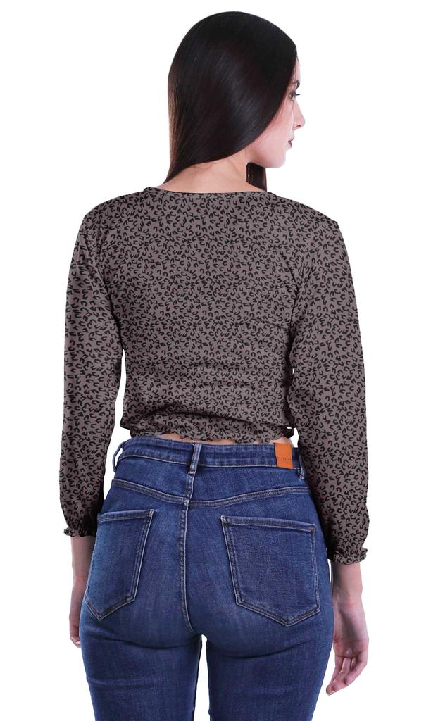 Moomaya Укороченные топы с круглым вырезом и длинными рукавами для женщин из хлопкового джерси T