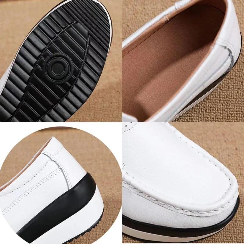 Fashion Women's Wedge Platform Shoes Comfortable Vulcanized Shoes Classic Slip-on Women Loafers Soft Leather Casual Shoes Zapatos Mujer