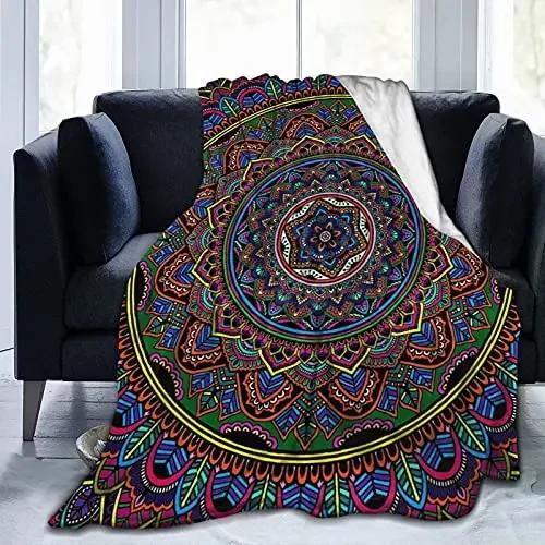 Mandala Throw Blanket Purple Mandala Flannel Throw Blanket for Women Soft Lightweight Air Conditioner Blanket for Bed Sofa Couch