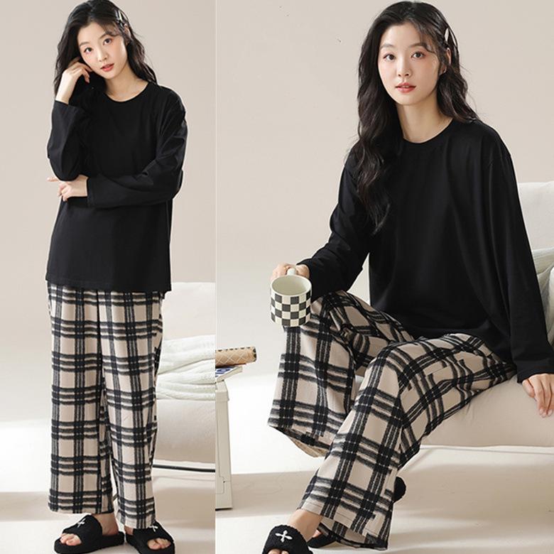 Женский пижамный комплект с длинным рукавом - Милый мультяшный принт, Большой размер, для весны и осени, для дома/улицы