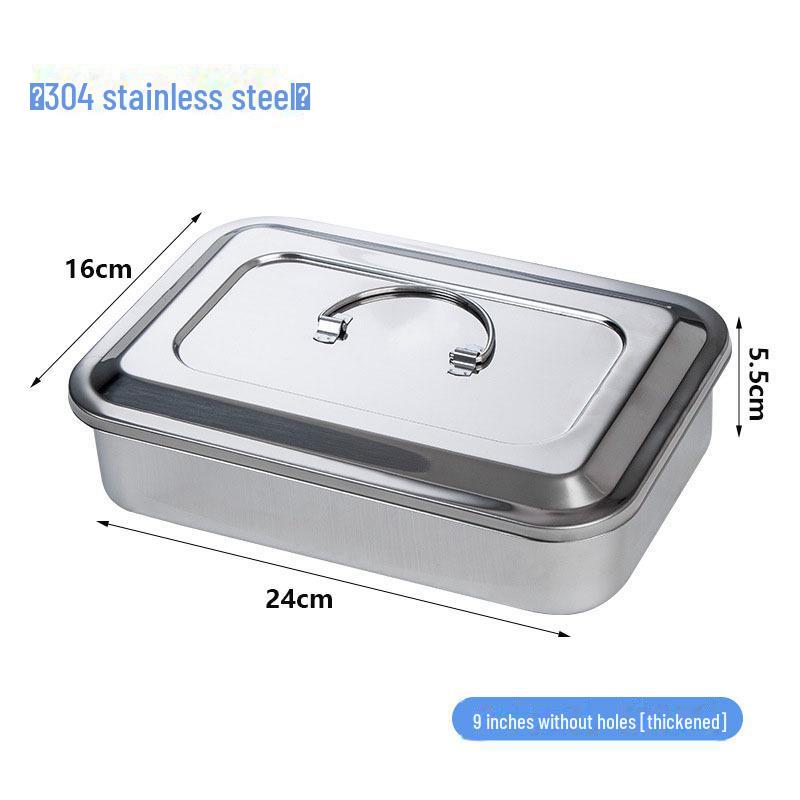 Stainless Steel Disinfection Tray with Holes and Cover, High-Temperature Square Instrument Tray