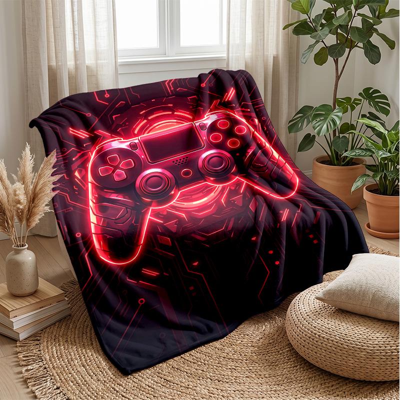 Red Neon Game Controller Theme blanket Lightweight Warm Flannel Blanket Decorative Throw Blanket for Home Decoration