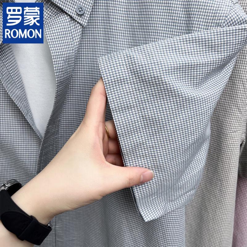 ROMON Men's Short-Sleeve Linen Blend Quick-Dry Business Casual Shirt