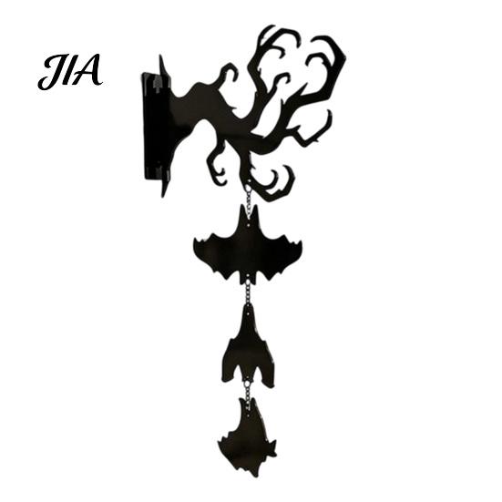Halloween Wall Hanging Ornament Decor, Matte Black Dead Branch Bat Silhouette Festival Gift for with Metal Bell, Easy Install Indoor Outdoor Entryway