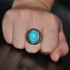 Oakky men's stainless steel Silver black  oval turquoise inlay ring blue size 19