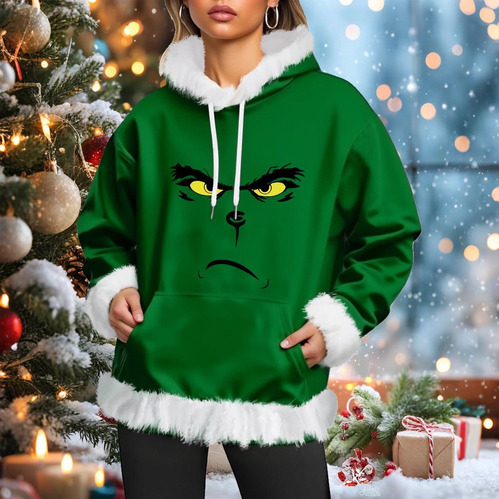 Women's Christmas Casual Fleece-Lined Hoodie With Long Sleeves And Pockets Sweatshirt Top