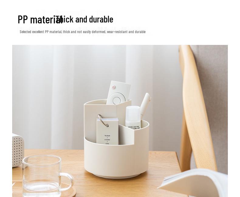 Three-Grid Rotating Pen & Makeup Brush Holder - Large Capacity, Multifunctional Japanese Office & Education Storage Box