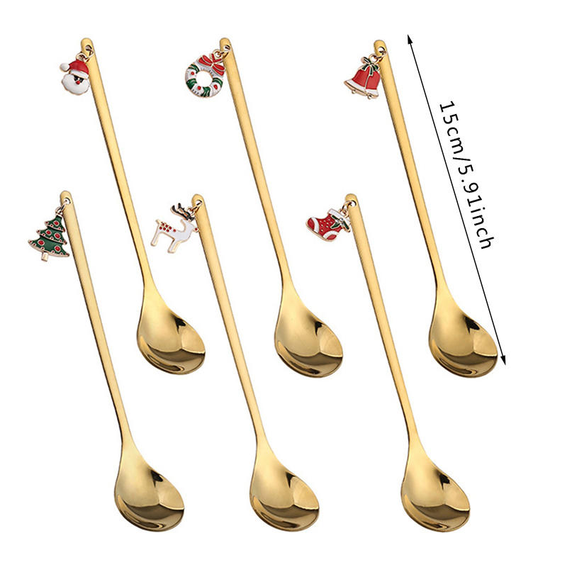 Набор из 6 рождественских ложек из нержавеющей стали. Элегантный праздничный подарок с гравированной ручкой для десертной вечеринки и праздничного обеда