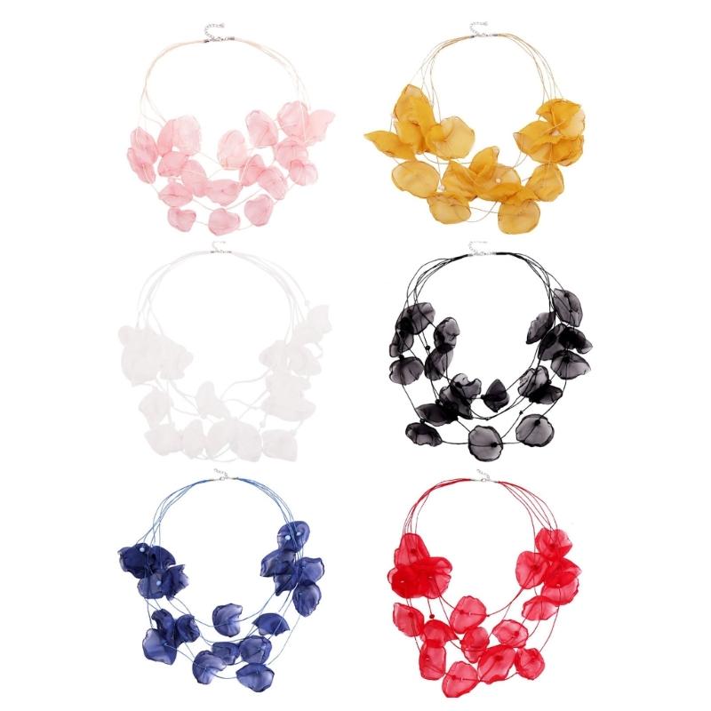 Ожерелье с преувеличенным темпераментом, многослойное, кружевной цветок, марля, художественный лепесток, для женщин, тканевая цветочная деталь, чокер