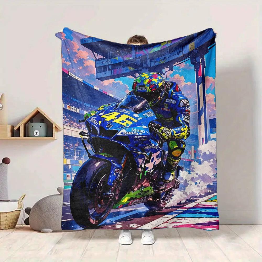 1pc Motorcycle Racing Blanket Lightweight Flannel Blanket Throw Blanket For Sofa, Bed, Travel, Camping, Livingroom, Office, Couch