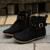 2024 Autumn/Winter Flat Fringe Ankle Boots with Buckle - European & American Style Retro Martin Knight Boots