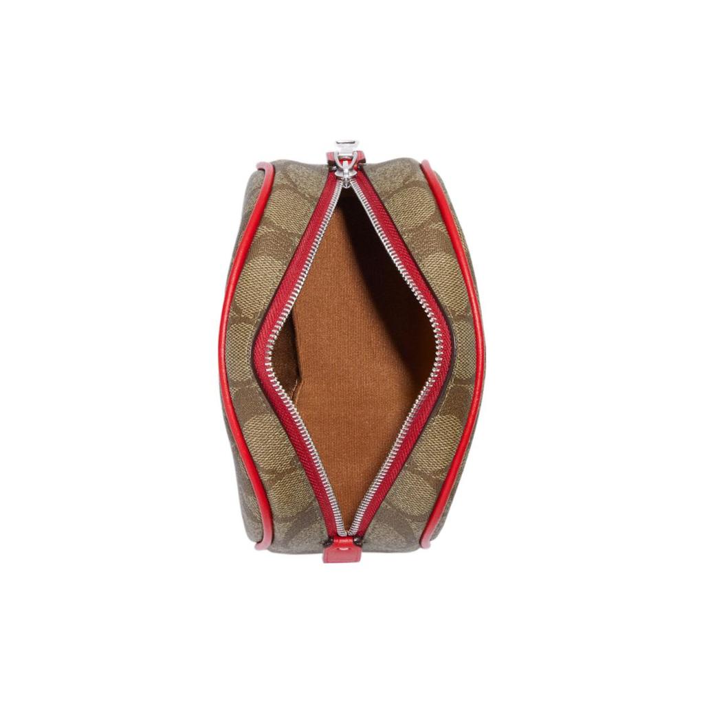 New COACH Dome Leather Handheld Makeup Bag Trumpets Women's Red & Brown CH528-SVRVB