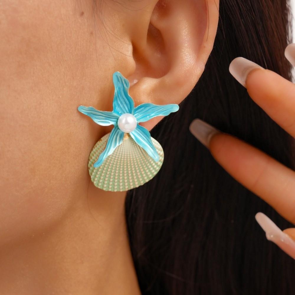 Bohemian Starfish Stud Earrings Scallop Starfish Pendant Earrings Charms Shell Drop Earrings  Girl