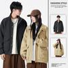 Jackets Spring and Autumn New American Style Long-sleeved Casual Jackets for Couples, Versatile Men's Handsome Solid Color Stand-up Collar Tops
