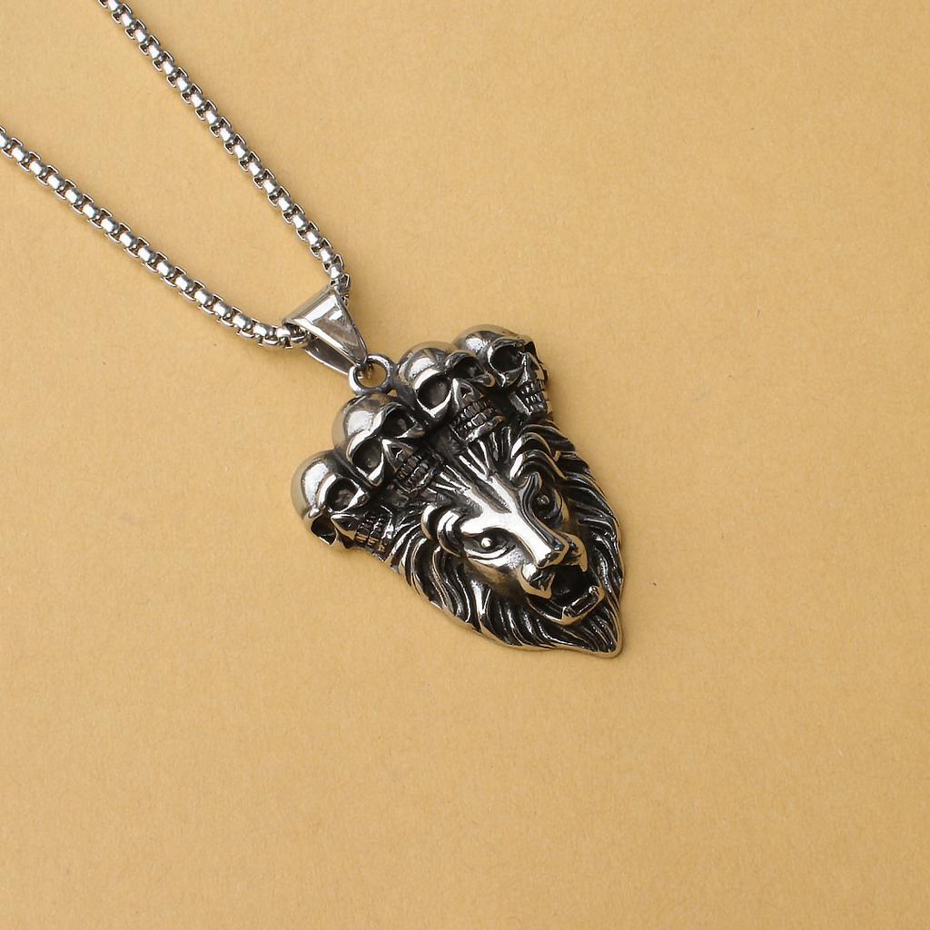 New European and American Retro Jewelry Titanium Steel Lion Head Pendant Necklace