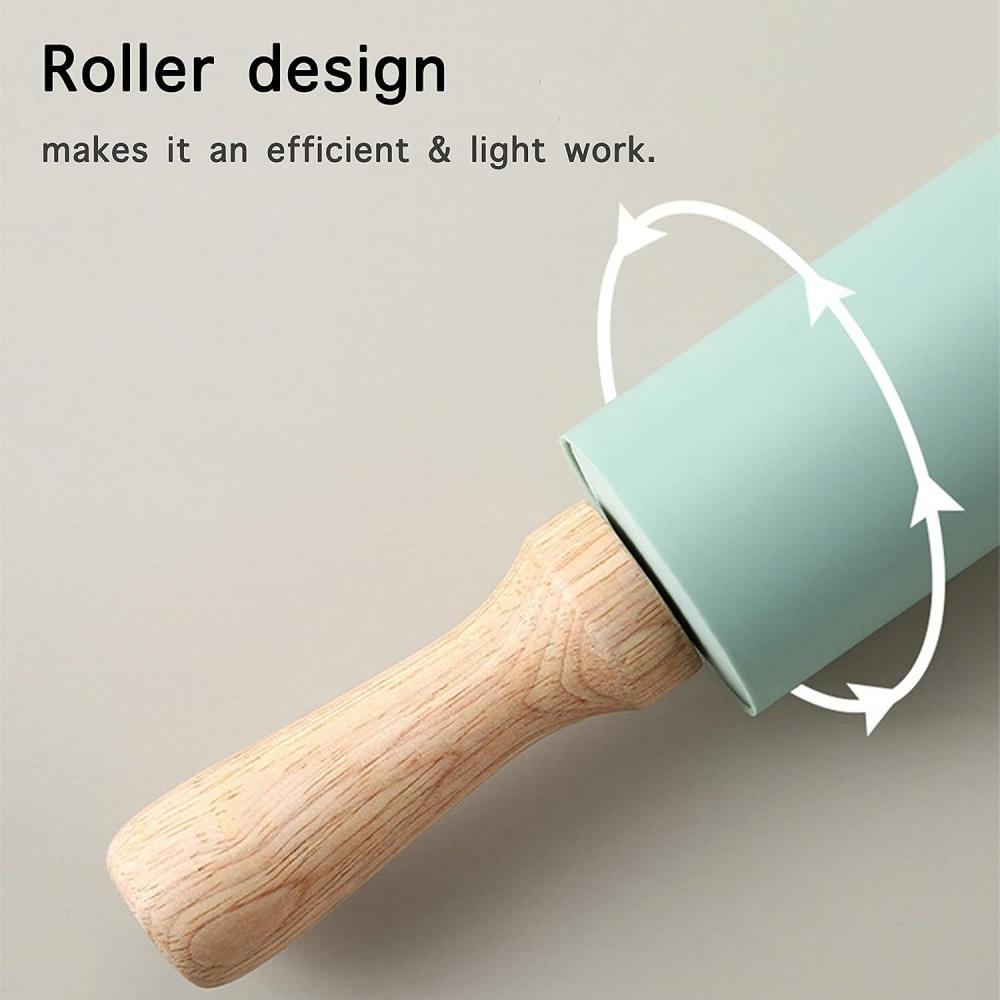 Антипригарная силиконовая скалка с деревянной ручкой, валик для теста и муки, кухонный инструмент для выпечки, инструмент для приготовления пасты, теста для печенья