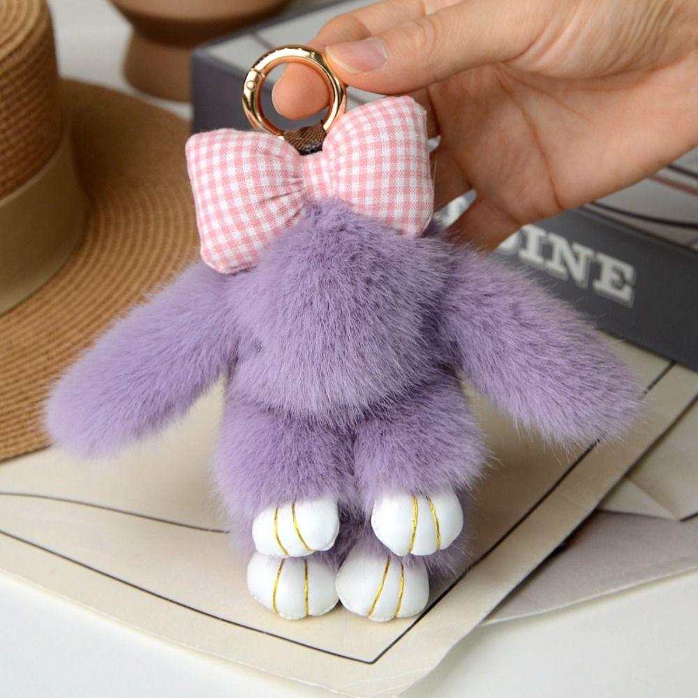 Lovely Play Dead Rabbit Doll Fashion Rabbit Fur Keychain Pluff Bunny Keychain  Girlfriend