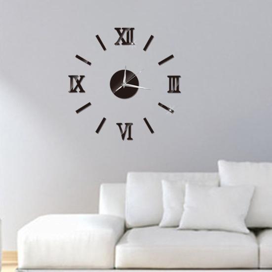 DIY 3D Mirror Surface Number Wall Hanging Clock Sticker Living Room Office Decor