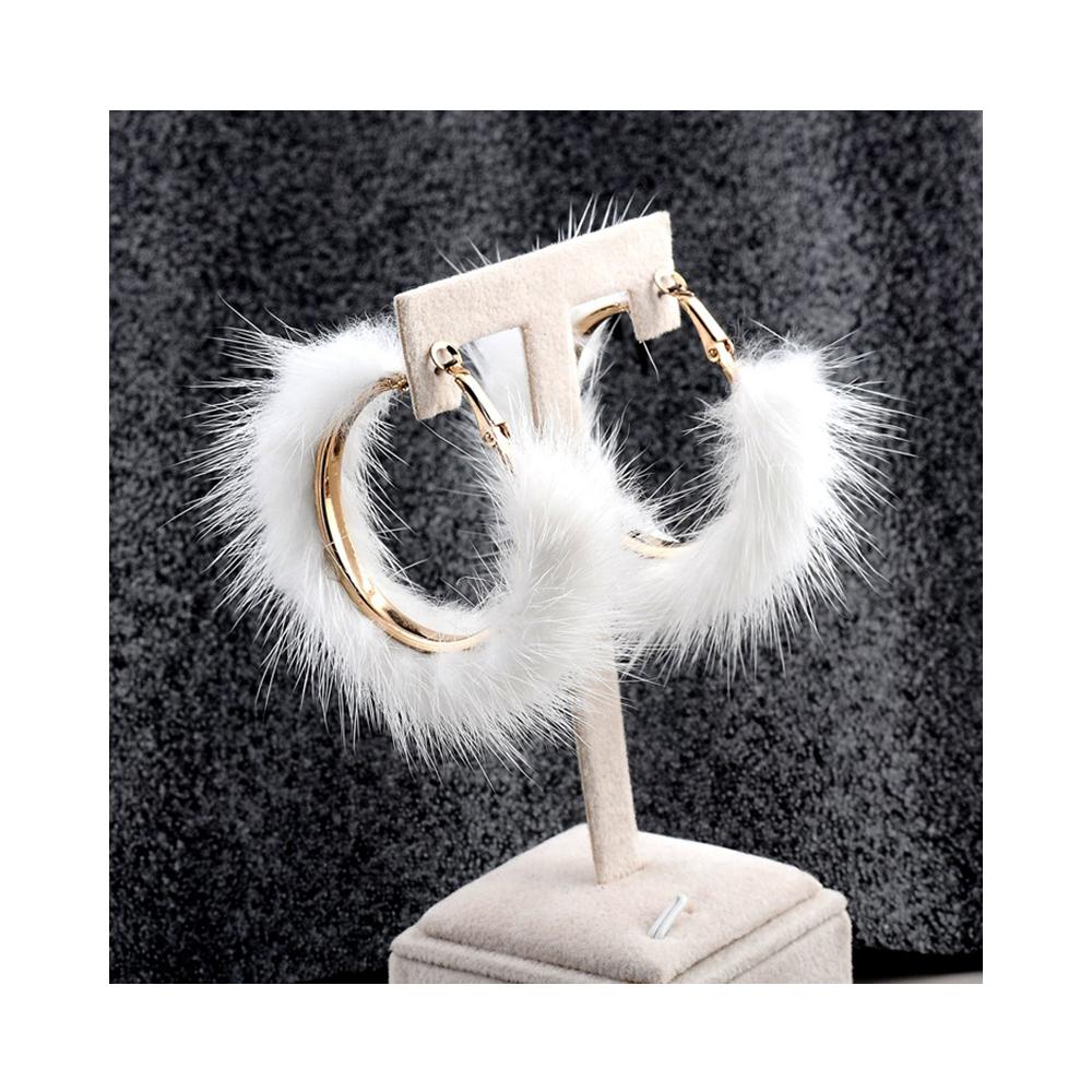 Girls Atmospheric Hyperbole Women Mink Hair Fur Oversized Large Pom Pom Big Hoop Earrings for Women 2022