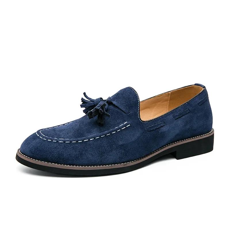 Brand Designer Men Suede Leather Shoes Vintage Purple Tassel Loafers Men Moccasins Casual Flats Slip-On Men's Social Dress Shoes