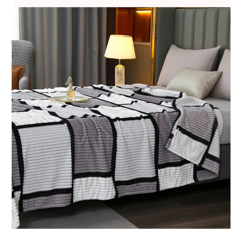 High-quality Milk Velvet Blanket with Geometric Square Print, Suitable for Bed, Travel, and Car Use. Made of Soft and Comfortable Polyester Fabric