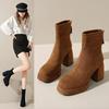 Women's High-heeled Boots Winter British Style Soft Sole Anti-slippery  Versatile Keep Warm Leather Shoes