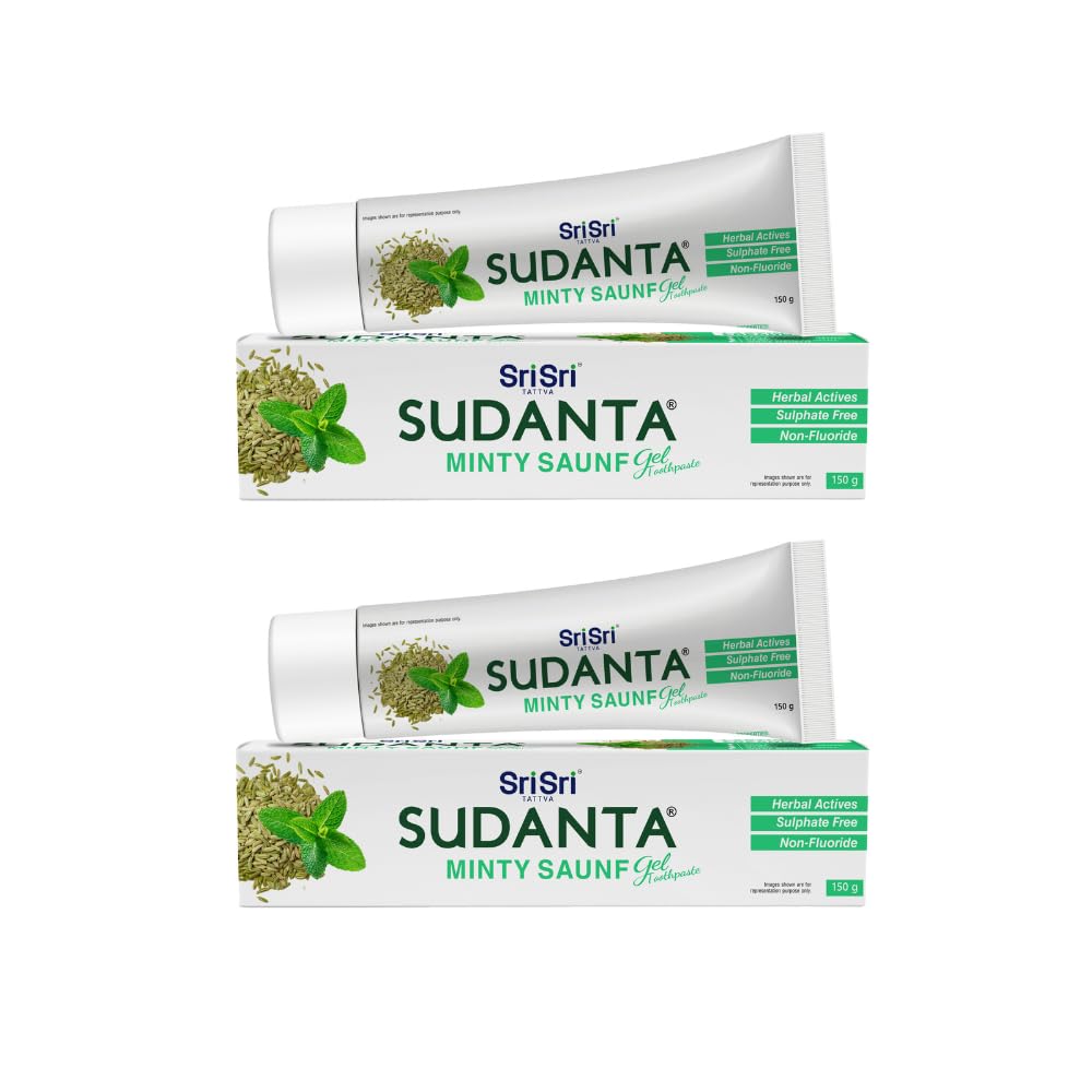 Sri Sri Tattva Sudanta Minty Saunf Gel Toothpaste 150g X Pack Of 2 Herbal Fresh Breath Gum Care